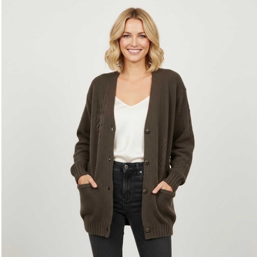 JIL SANDER + 100% Cashmere Long Cardigan Cable Knit